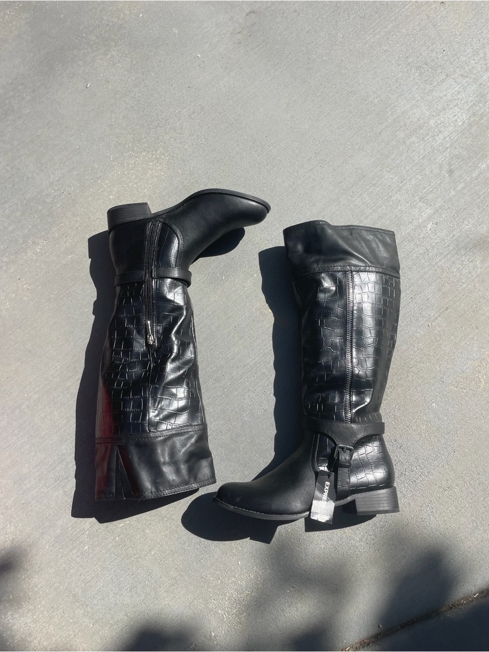 Express Black knee high Croc-Embossed Boots